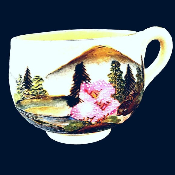 Ikebana Vintage Gift Basket Kyoto Tea Cup Saucer - Picture 2 of 11